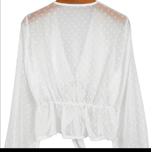 Women's Solid Open Front Tie Knot Long Sleeve Top - Picture 4 of 4